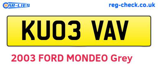 KU03VAV are the vehicle registration plates.