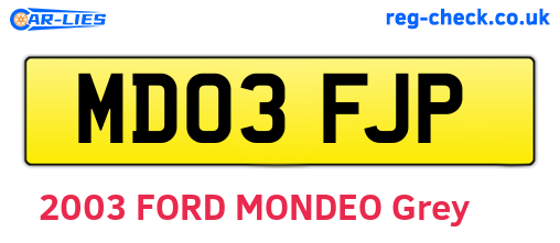 MD03FJP are the vehicle registration plates.