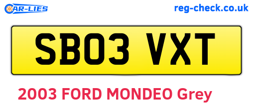 SB03VXT are the vehicle registration plates.