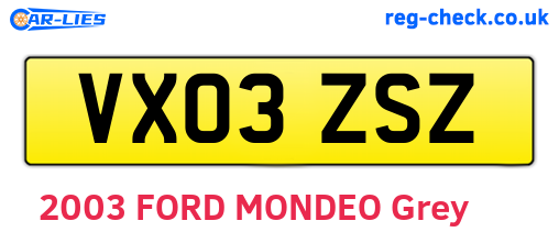 VX03ZSZ are the vehicle registration plates.