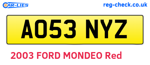 AO53NYZ are the vehicle registration plates.