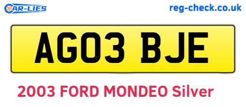 AG03BJE are the vehicle registration plates.