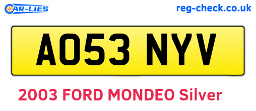 AO53NYV are the vehicle registration plates.