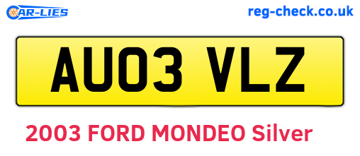 AU03VLZ are the vehicle registration plates.