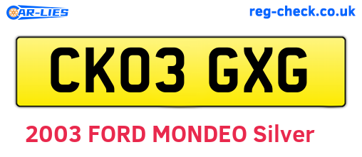 CK03GXG are the vehicle registration plates.
