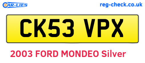 CK53VPX are the vehicle registration plates.