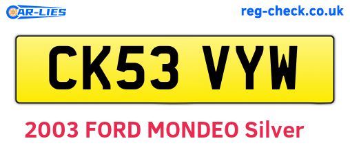 CK53VYW are the vehicle registration plates.