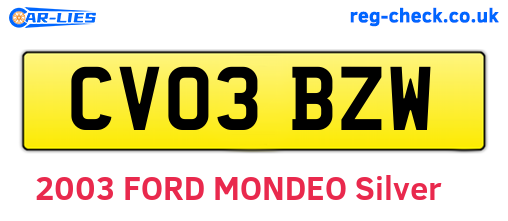 CV03BZW are the vehicle registration plates.