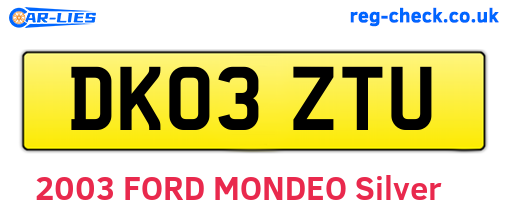 DK03ZTU are the vehicle registration plates.