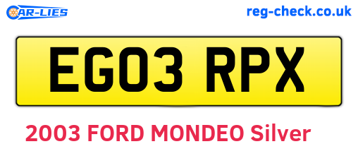 EG03RPX are the vehicle registration plates.