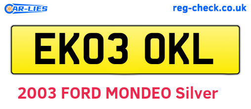 EK03OKL are the vehicle registration plates.