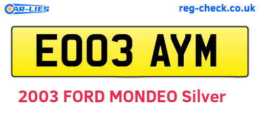 EO03AYM are the vehicle registration plates.