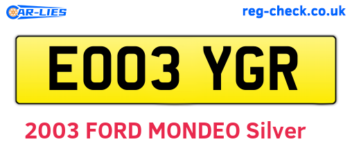EO03YGR are the vehicle registration plates.