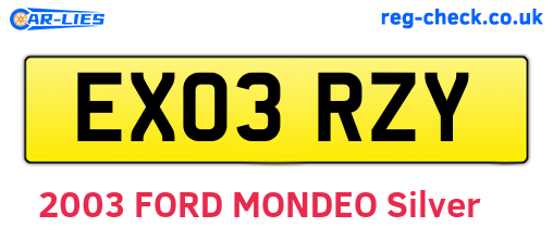 EX03RZY are the vehicle registration plates.