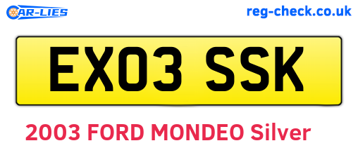 EX03SSK are the vehicle registration plates.