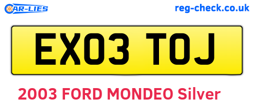 EX03TOJ are the vehicle registration plates.
