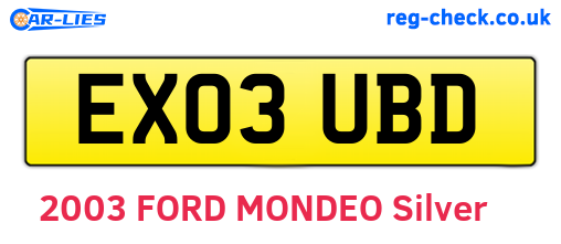 EX03UBD are the vehicle registration plates.