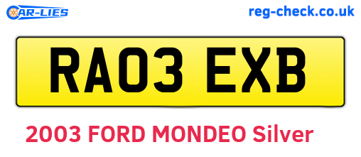 RA03EXB are the vehicle registration plates.