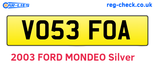 VO53FOA are the vehicle registration plates.