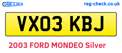 VX03KBJ are the vehicle registration plates.