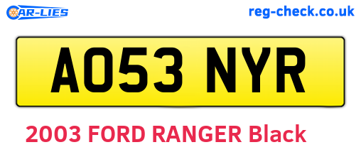 AO53NYR are the vehicle registration plates.