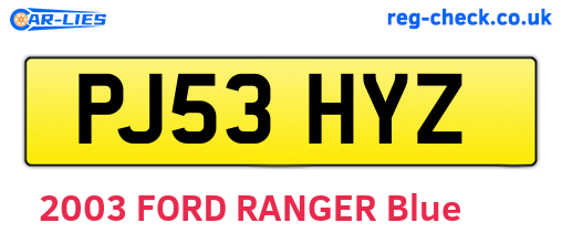PJ53HYZ are the vehicle registration plates.