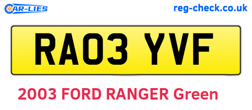 RA03YVF are the vehicle registration plates.