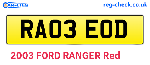 RA03EOD are the vehicle registration plates.