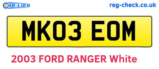 MK03EOM are the vehicle registration plates.
