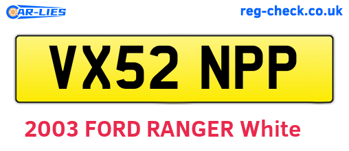 VX52NPP are the vehicle registration plates.