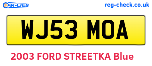 WJ53MOA are the vehicle registration plates.