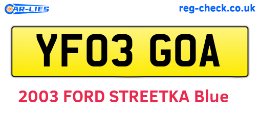 YF03GOA are the vehicle registration plates.