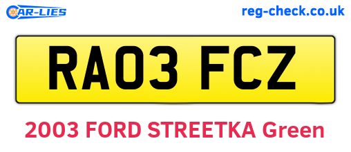 RA03FCZ are the vehicle registration plates.
