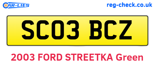 SC03BCZ are the vehicle registration plates.