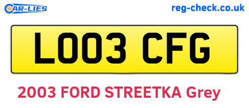 LO03CFG are the vehicle registration plates.