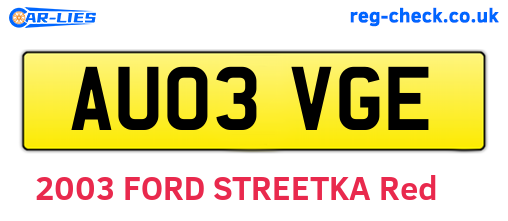 AU03VGE are the vehicle registration plates.