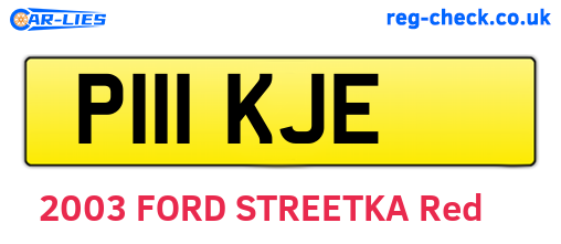 P111KJE are the vehicle registration plates.