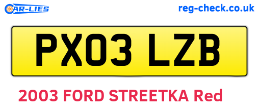 PX03LZB are the vehicle registration plates.