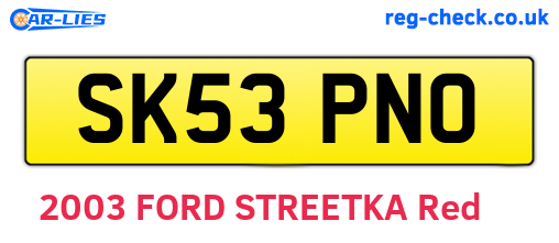 SK53PNO are the vehicle registration plates.
