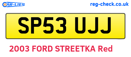 SP53UJJ are the vehicle registration plates.