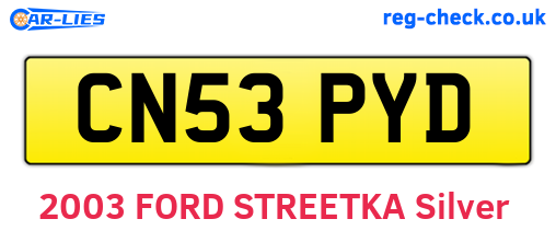 CN53PYD are the vehicle registration plates.