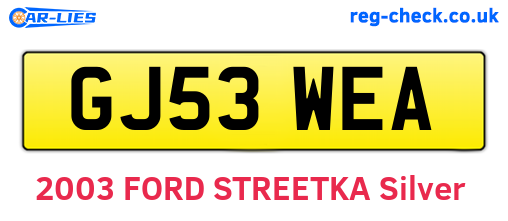 GJ53WEA are the vehicle registration plates.