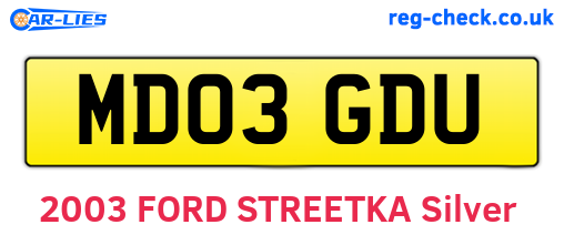 MD03GDU are the vehicle registration plates.