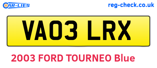 VA03LRX are the vehicle registration plates.