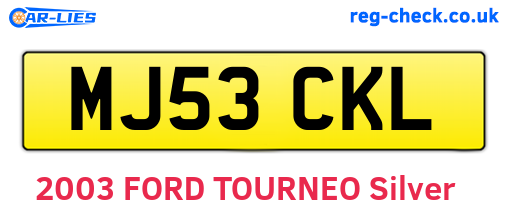 MJ53CKL are the vehicle registration plates.