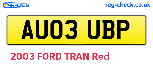 AU03UBP are the vehicle registration plates.