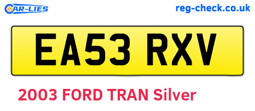 EA53RXV are the vehicle registration plates.