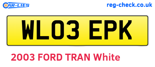 WL03EPK are the vehicle registration plates.