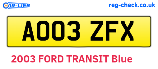AO03ZFX are the vehicle registration plates.