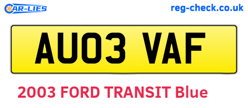 AU03VAF are the vehicle registration plates.
